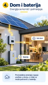 Proizvedena energija napaja uređaje u domu, a višak se pohranjuje u bateriju