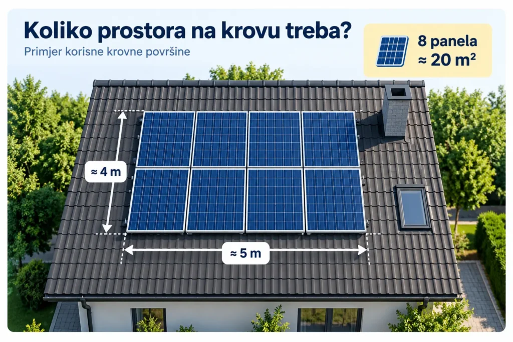 Poređenje krova sa sjenčenjem (drveće, dimnjak, susjedna kuća) i krova bez sjenčenja