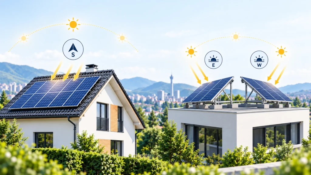 Poređenje južne orijentacije solarnih panela na kosom krovu i istočno-zapadne orijentacije na ravnom krovu