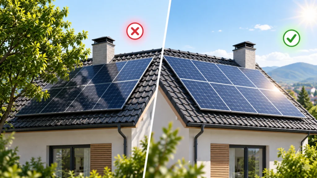 Poređenje krova sa sjenčenjem od drveta i neosjenčenog krova sa istim rasporedom solarnih panela