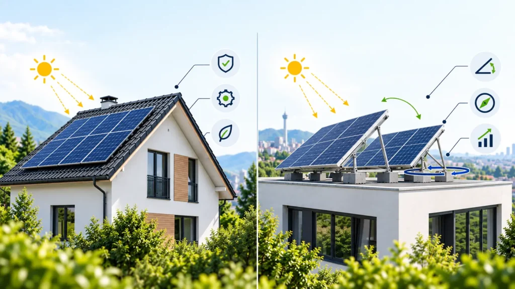 Solarni paneli na kosom krovu i na nosivoj konstrukciji na ravnom krovu