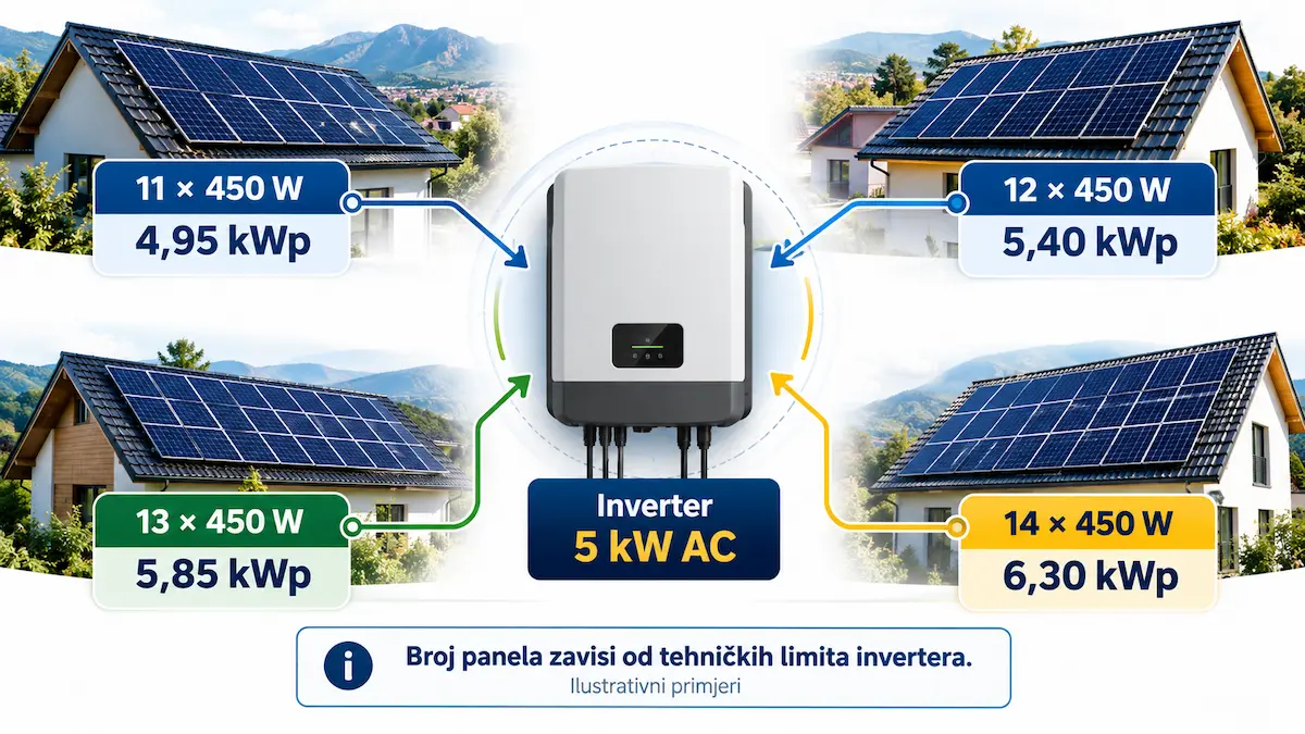 Ilustrativni broj solarnih panela za inverter 5 kW