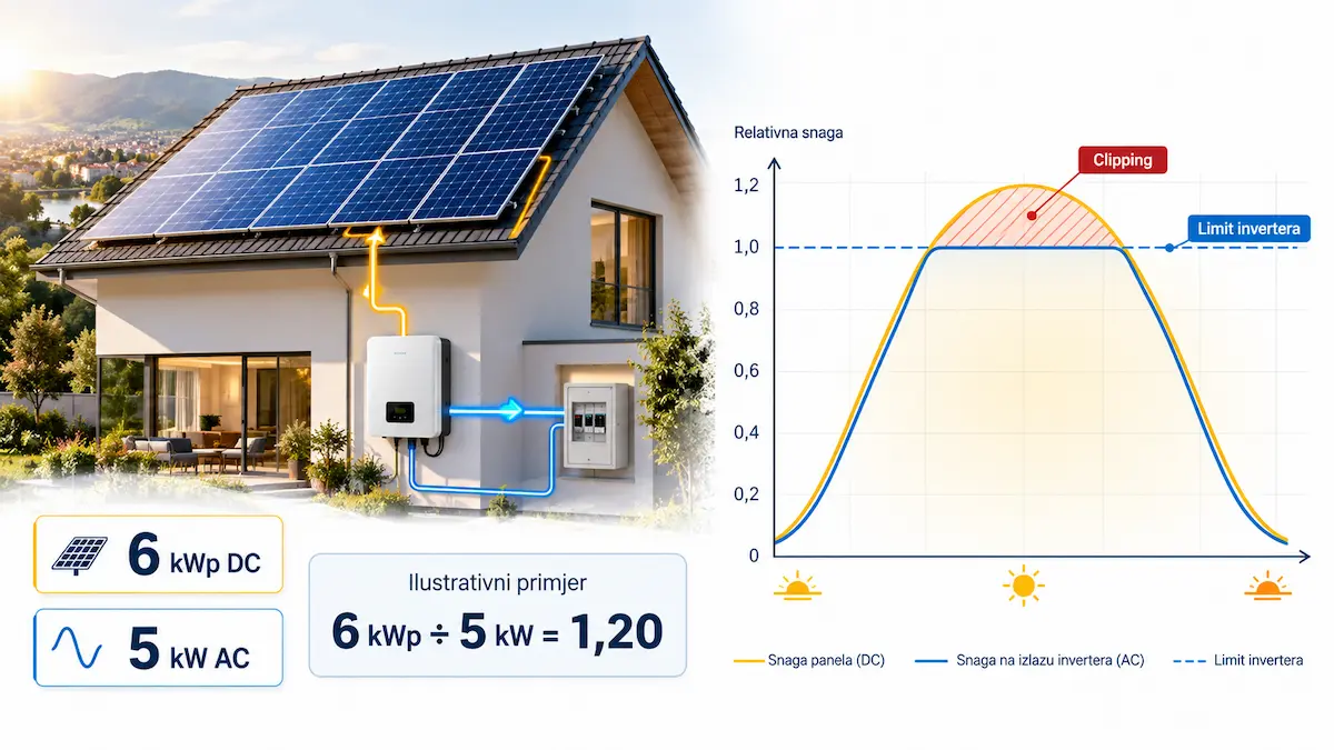 Ilustrativni prikaz DC AC odnosa i clippinga solarnog invertera