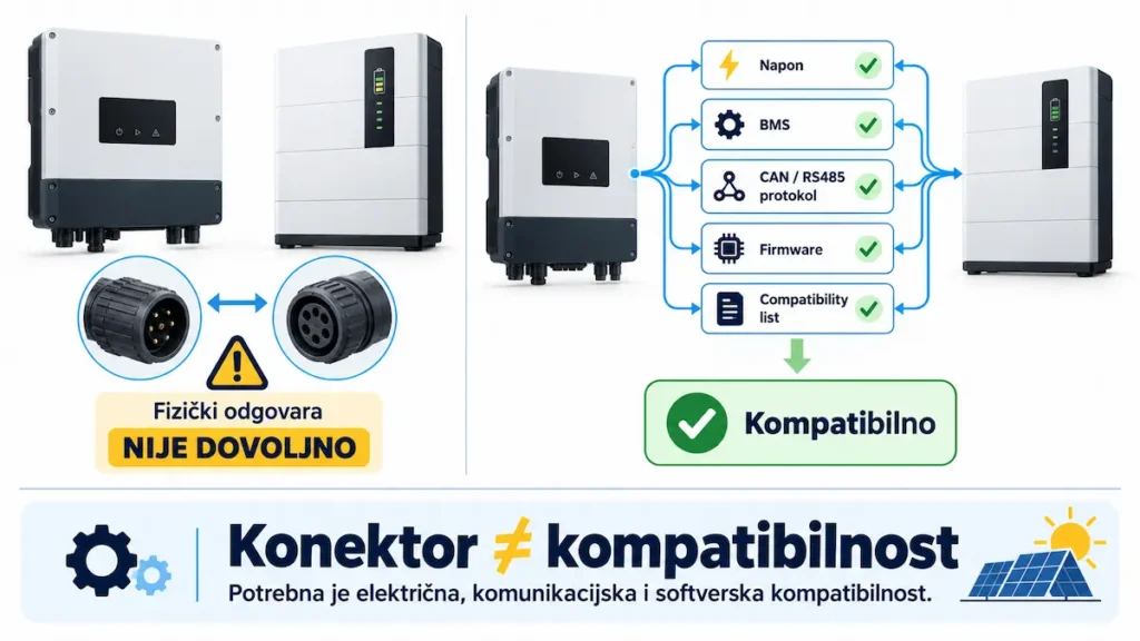 Fizički konektor ne potvrđuje kompatibilnost invertera i baterije