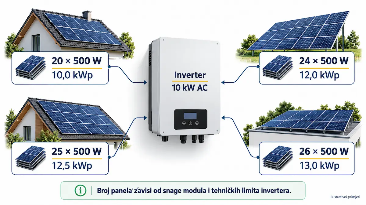 Ilustrativne konfiguracije solarnih panela za inverter 10 kW
