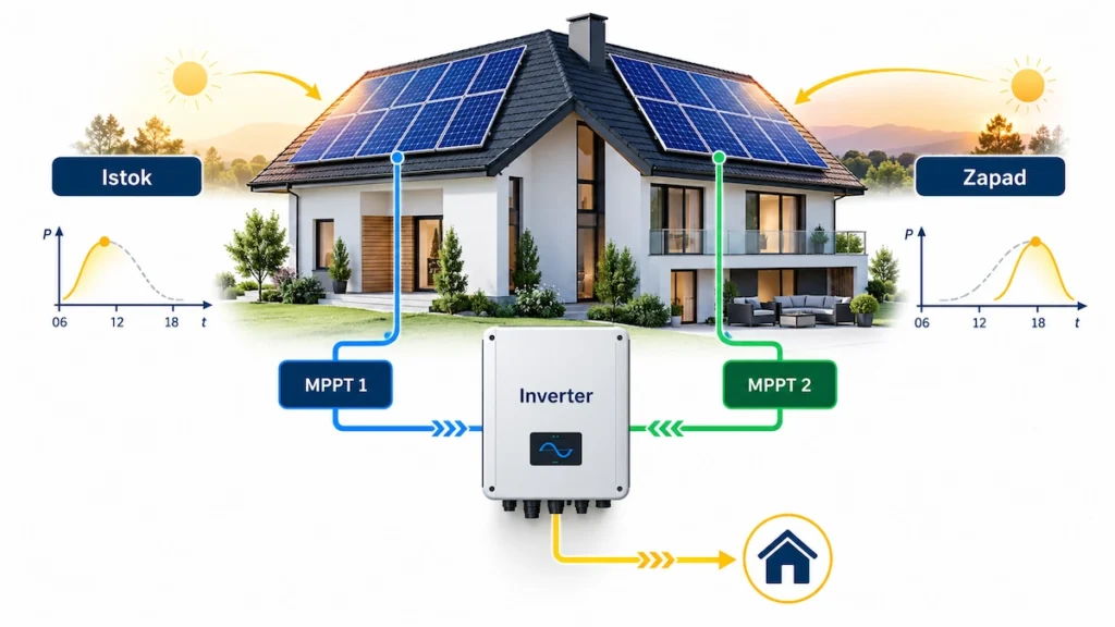 MPPT upravljanje istočnom i zapadnom grupom solarnih panela