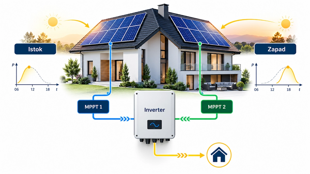 MPPT upravljanje istočnom i zapadnom grupom solarnih panela