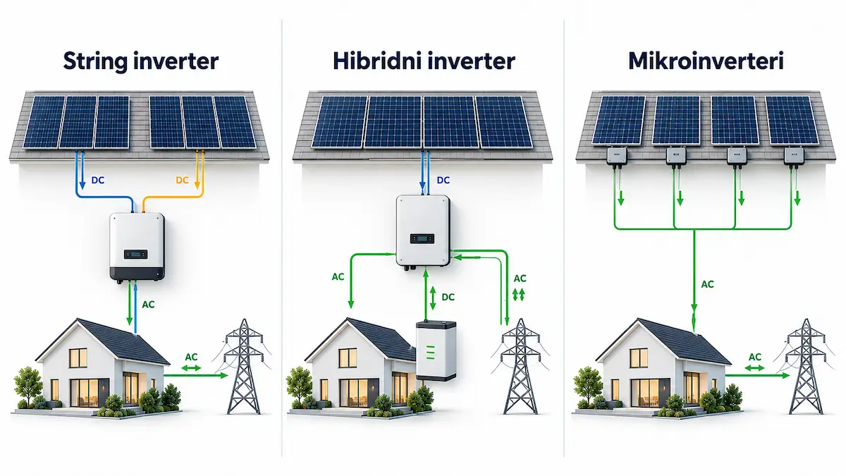 Poređenje string, hibridnog i mikroinverter sistema