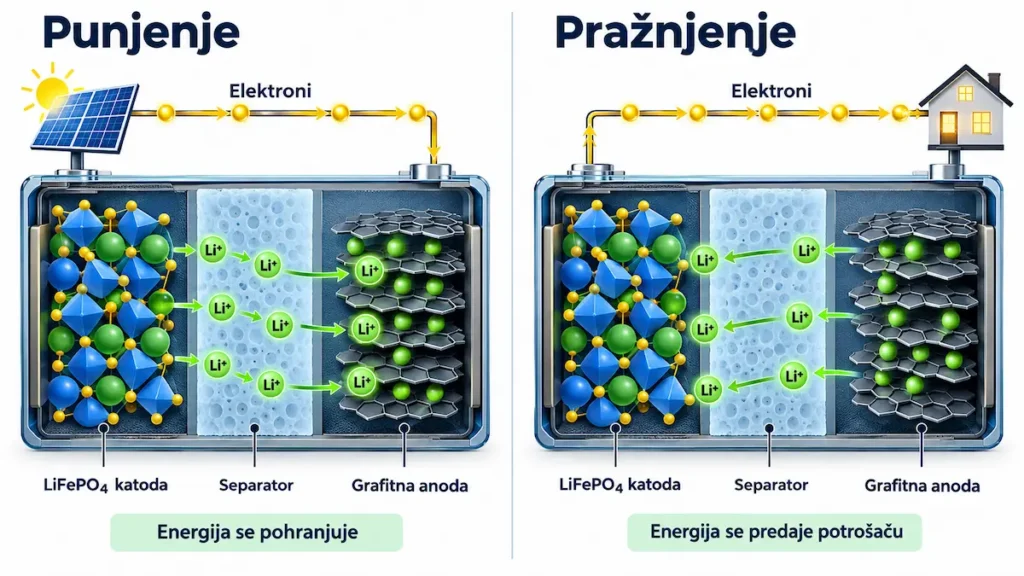 Princip punjenja i pražnjenja LiFePO4 baterijske ćelije