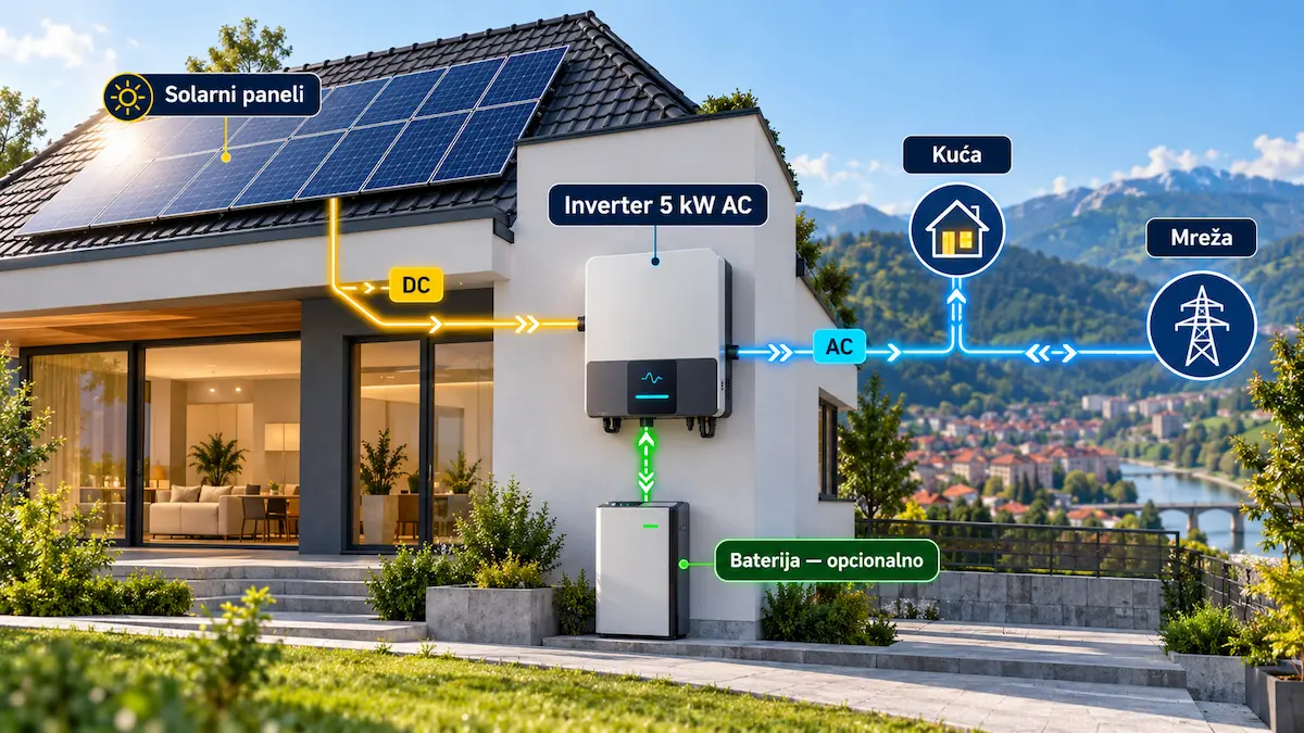 Solarni sistem sa inverterom 5 kW, kućom i mrežom