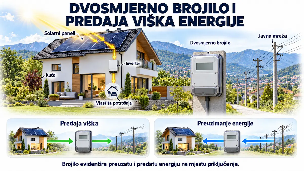 Dvosmjerno brojilo i solarna elektrana u BiH sa prikazom vlastite potrošnje te preuzimanja i predaje energije u javnu mrežu