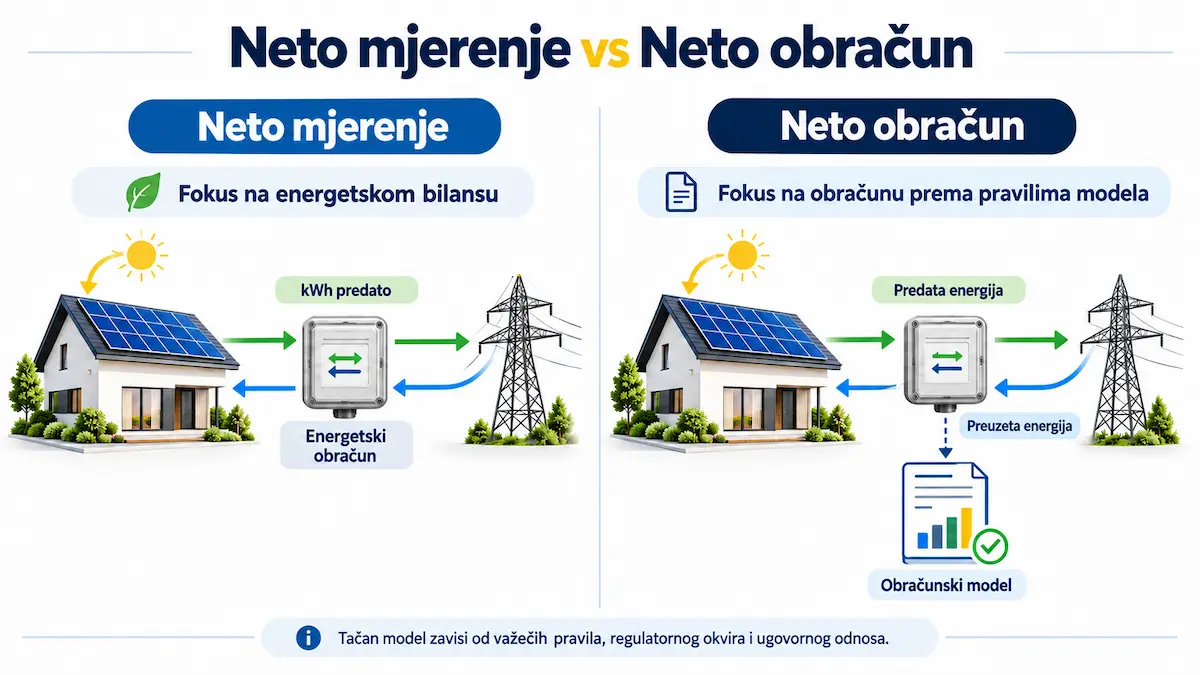 Poređenje neto mjerenja i neto obračuna predane električne energije