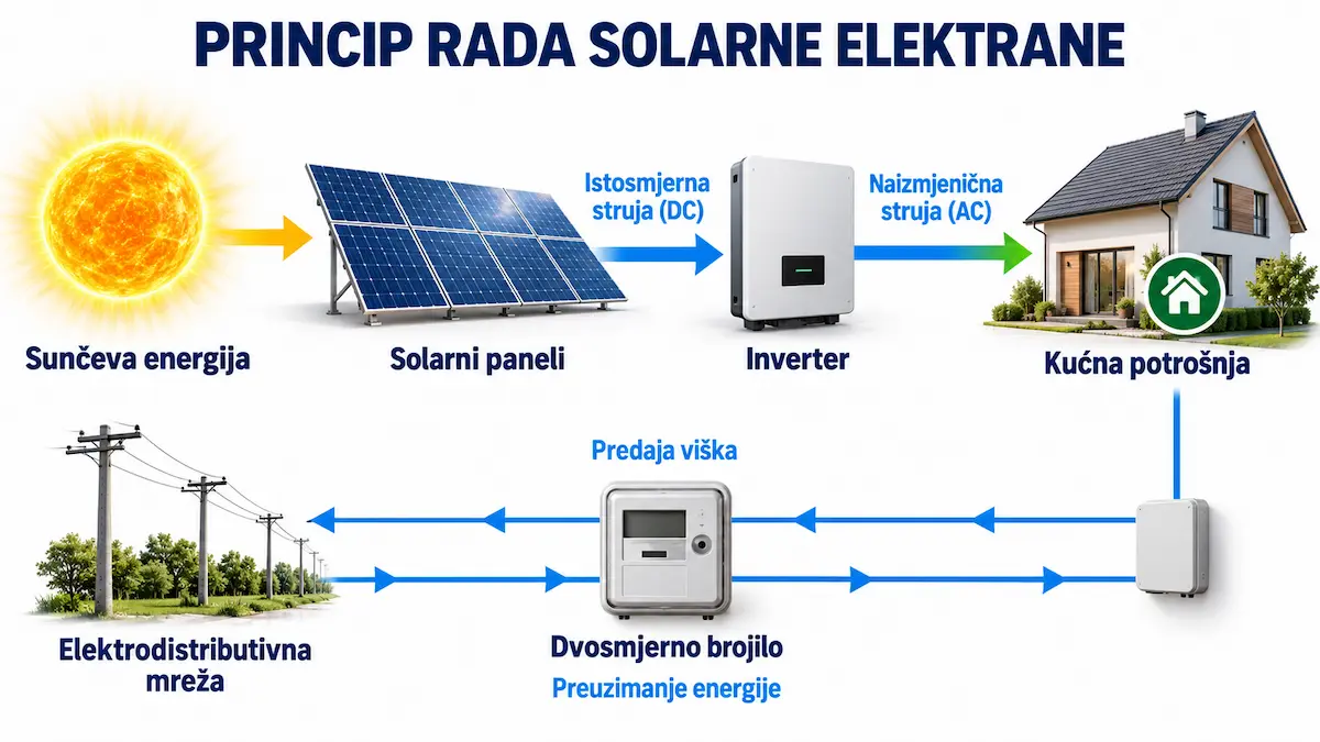 Princip rada solarne elektrane i pretvaranje sunčeve energije u električnu energiju