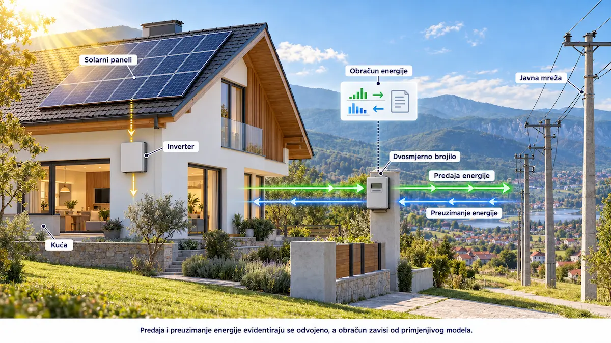 Solarna energija između domaćinstva i javne mreže — predaja i preuzimanje energije preko dvosmjernog brojila