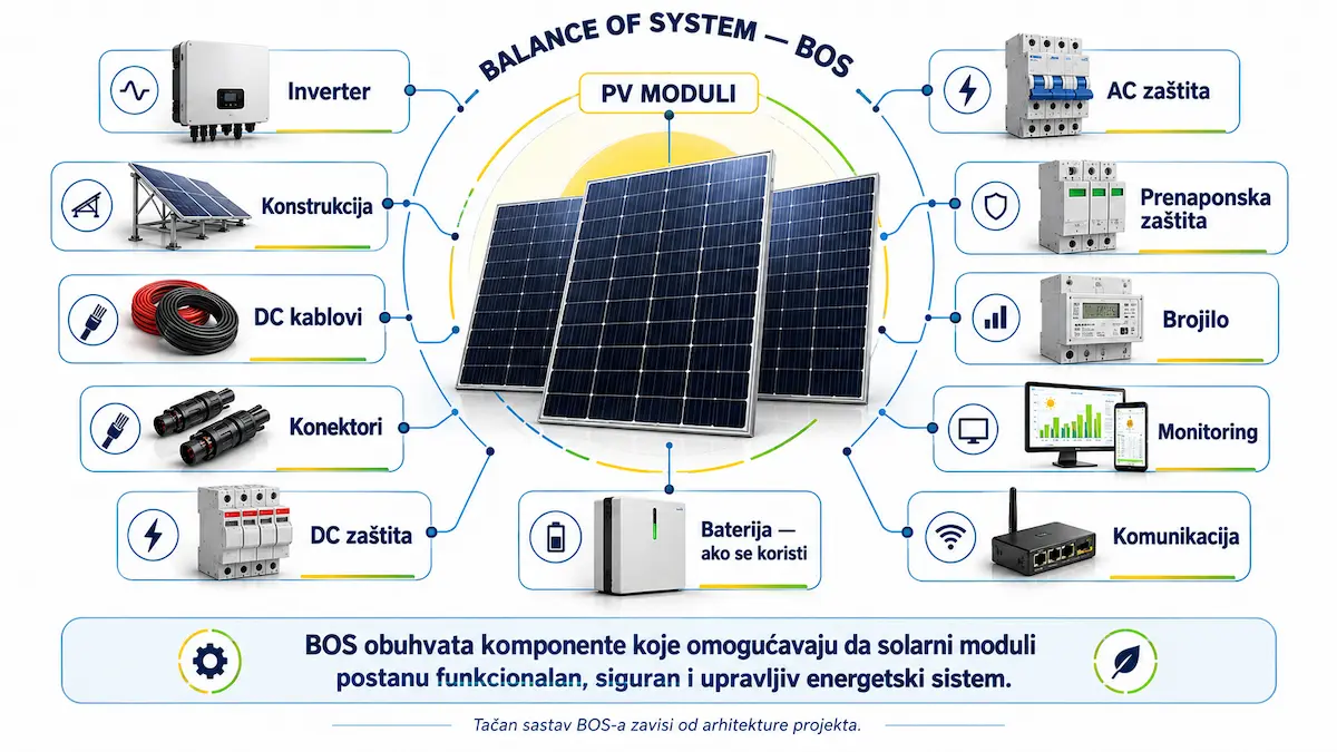 Balance of System BOS komponente fotonaponskog solarnog sistema