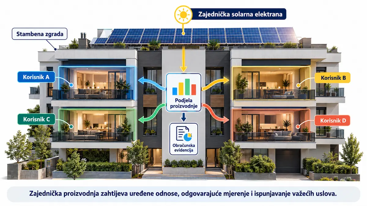 Koncept zajedničkih prosumera u stambenoj zgradi sa krovnom solarnom elektranom i obračunskom raspodjelom proizvodnje