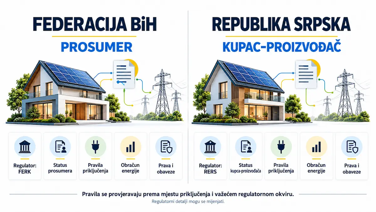 Poređenje regulatornog konteksta prosumera u Federaciji BiH i kupca-proizvođača u Republici Srpskoj